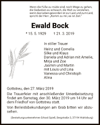 Traueranzeigen von Ewald Bock