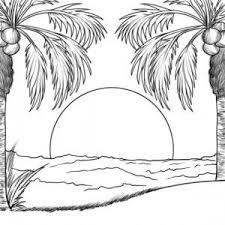 Sunset In An Island Coloring Page Beach Drawing Coloring Pages Nature Outline Drawings