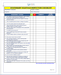 This form is to be completed by employees who have been trained to perform safety inspections. Scaffold Register And Inspection Checklist Hsse World