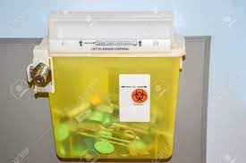 Check spelling or type a new query. Photo Of A Locked Yellow Sharps Container With Used Syringes Stock Photo Picture And Royalty Free Image Image 71224352