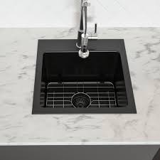 Topmount single bowl quartz kitchen sink, black, colored flange by mr direct sinks and faucets (6) $299. Juntoso 15x15 Inch Kitchen Sink Topmount Gunmetal Matte Black 16 Gauge Deep Single Bowl Stainless Steel Sink Basin Wayfair