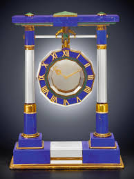 Cartier An Impressive Yellow Gold Silver Gilt Rock Crystal Lapis Lazuli Nephrite And Diamond Set Two Column Portico M Mystery Clock Antique Clocks Luxury Clock