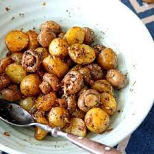 Pan Roasted Garlic Mushroom And Baby Potatoes Recipe Stuffed Mushrooms Potato Recipes Baby Potato Recipes