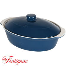 Vas De Gatit Din Ceramica Fontignac Cu Capac Forma Ovala 37 X 25 X 10 Cm Termorezistent Albastru Emag Ro