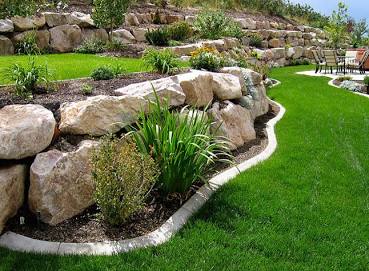 Tiered stone retaining wall for slope stabilization and garden terracing, AI generated