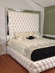 Luxurious King Tufted Bed With Mirrors And Rhinestones Bed With Mirror Tufted Bed Upholstered Bed Bedroom Furniture Custom Bed King Size Bed Bed Linens Luxury Luxury Bedding Master Bedroom Simple Bedroom