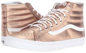 Black And Gold Vans High Tops 16 Pairs Of Rose Gold Sneakers So Pretty It S Impossible To Pick Your Favorite Vans Sk8 Hi Slim Rose Gold Sneakers Vans Shoes High Tops