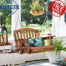 Outdoor Porch Swing Single Person Bench Patio Chair Hanging Seat Yard Furniture Porch Swing Farmhouse Porch Swings Wooden Porch