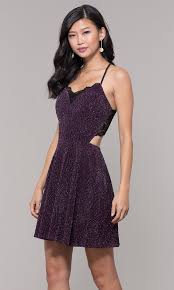 What should a female guest wear to a wedding? Short Plum Purple Glitter Wedding Guest Party Dress