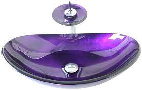 Bathroom sinks └ bathroom sinks & vanities └ bath └ home & garden all categories antiques art automotive baby books business & industrial cameras & photo cell phones & accessories clothing, shoes & accessories coins & paper money glass bathroom bathroom sinks. Homelava Bathroom Oval Purple Specular Gloss Tempered Glass Vessel Sink With Waterfall Faucet Mounting Ring And Water Drain Set Amazon Co Uk Diy Tools