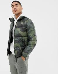 Pull Bear Puffer Jacket In Camo Mens Outdoor Jackets Mens Spring Jackets Jackets