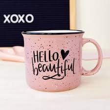 Top rack dishwasher safe, but we recommend. 15 Oz Hello Beautiful Blush Pink Ceramic Campfire Mug Painted Coffee Mugs Mugs Pink Ceramic