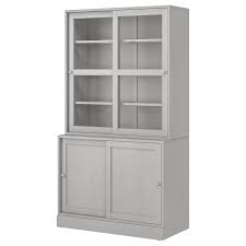 Havsta Aufbewahrung Mit Glasschiebeturen Grau Ikea Osterreich In 2020 Sliding Glass Door Glass Cabinet Doors Bookcase With Glass Doors