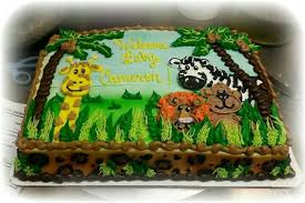 Jungle Themed Baby Shower Sheet Cake Design In Buttercream Safari Birthday Cakes Jungle Birthday Cakes Safari Baby Shower Cake