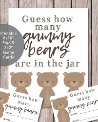 Label & recording sheet below! Printable Baby Shower Gummy Bear Guessing Game Woodland Animals Bear Theme Print It Baby