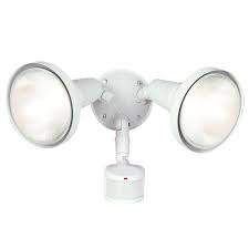 Having motion detector flood lights on your house provides you with security lighting that only comes on when motion is sensed. All Pro 180 White Motion Activated Sensor Outdoor Security Flood Light With Lamp Cover Ms185rw The Home Depot