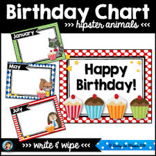 Hipster Animals Classroom Decor Birthday Chart