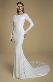 Full star full star full star full star half star. Long Sleeve Crepe Sheath Wedding Dress Kleinfeld Bridal