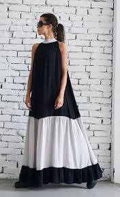 Black And Beige Long Dress Sleeveless Maxi Black Dress Loose Etsy Beige Long Dresses Maxi Dress Long Dress Casual