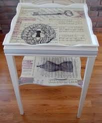 Perhaps Modged Podged Side Tables Love The Sheet Music Decoupage Table Painted Furniture Decoupage