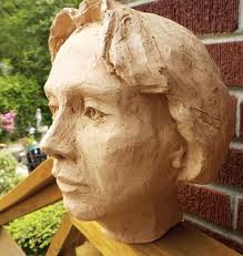 Vintage POTTERY HEAD , Woman Art Class , CLAY Terracotta , Southern United  States Studio Work , Signed C1960s, 7 X 9 1/2 In.