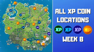 Xp coins in fortnite are collectibles that you can find all over the map. Fortnite Week 8 Xp Coins All Gold Purple Blue And Green Coin Locations In Chapter 2 Season 3
