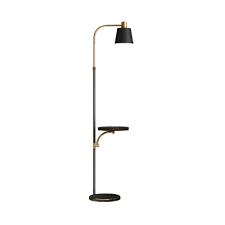 Black And Gold Barrel Stand Up Light Post Modern Single Metallic Floor Standing Lamp With Wood Shelf Beautifulhalo Com
