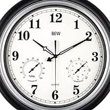 All are weather proof and make knowing the time a breeze. Amazon Com Large Outdoor Clock 18 Inch Waterproof Silent Wall Clock With Thermometer And Hygrometer Combo Weather Resistant Modern Home Decorative Clock For Garden Patio Pool Lanai Fence Metal Black Silver Kitchen Dining