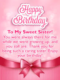 To My Sweet Sister Pink Ribbon Happy Birthday Card Birthday Greeting Cards By Davia Happy Birthday Wishes Sister Happy Birthday Sweet Sister Happy Birthday Sis