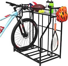 Amazon Com Birdrock Home 3 Bike Stand Rack With Storage Metal Floor Bicycle Nook Great For Parking Road Mountain In 2020 Kids Bike Storage Kids Bike Bike Stand