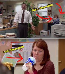In The Office A Different Woman Sat In Meredith S Seat During The Pilot Episode The Office Parks N Rec Pilot Episode