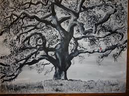 Beautiful Black And White Tree Pictures Black And White Tree Painting With Little Red Bird Black And White Tree Tree Painting Red Birds