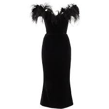 Marchesa Ostrich Feather Off The Shoulder Velvet Dress 2 995 Liked On Polyvore Featuring Velvet Homecoming Dress Feather Dress Off Shoulder Cocktail Dress