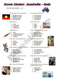 A) egyptb) united statesc) ugandad) brazil. Down Under Australia Quiz Multiple Choice Esl Worksheet By Dottel