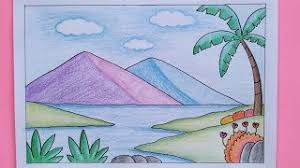 Cara menggambar pemandangan gunung dan sawah yang mudah | gambar pemandangan sawah yang gampang untuk. Cara Menggambar Pemandangan Pantai Super Mudah Youtube