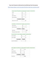 Web Site For Converting Feet Inch Fraction To Decimal Inch