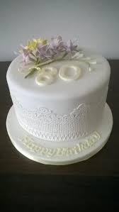 Single Layer Simple Birthday Cake For Grandma 80th Birthday Cake With Lace And Freesias By Grancakes 80 Birthday Cake Birthday Cake Cake