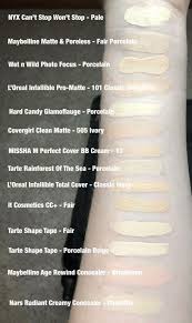Swatches Of The Palest Shade Of Various Foundations Including New Nyx Can T Stop Won T Stop In Pale Foundation Foundation Swatches Tarte Shape Tape Concealer