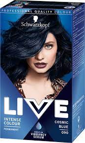 This deep, rich hair color has an intense midnight blue hue that brings a cool edge to black hair. 090 Cosmic Blue Hair Dye By Live
