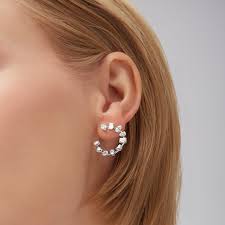 Multishape Diamond Swirl Hoop Earrings in 18K White Gold