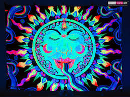 Psychedelic Rainbow Sun Uv Tapestry Fluorescent Backdrop Wall Hanging Party Deco Psychedelic Art Blacklight Tapestry Glowing Art