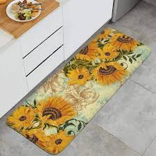 A simple rug can really help amp up the decor in any space. Amazon Com Sunflower Print Fabric Floor Runner Rugs Long Kitchen Mat Kitchen Carpet Window Room Outdoor Mats Kitchen Rugs 15 7x47 Inch Extrance Mat Kitchen Dining