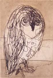 John Olsen Owl Hardground Line Etching At Olsen Irwin Gallery Sydney Australia Dessin Chouette Hibou Chouette