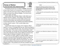 2nd reading (reading to examine craft and structure) the teacher will read sections of the text aloud while modeling the strategies that effective readers use (questioning, making connections, etc.). Forms Of Matter 2nd Grade Reading Comprehension Worksheet