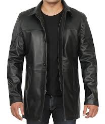 Men's Black Leather Tall Car Coat