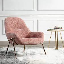 Modern Stylish Armchair Pink Velvet Upholstered Lounge Chair Rose Gold Legs Side Chair Arm Chairs Living Room Side Chairs Living Room Lounge Chairs Living Room