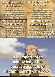 Sony Is The Element Pc Is The Element Of Uniqueness Of Freedom Despite Their Games Running Pc Users Are Free To Mod At 30 Fps Sony Users Have Their 60 Fps Game