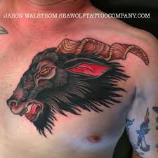 Cute black ink goat tattoo design for sleeve. Goat Tattoo Sea Wolf Tattoo Company