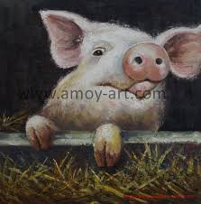 China Handmade Palette Knife Pig Oil Paintings On Canvas For Home Decor China Canvas Oil Paintings And Animal Oil Painting Price