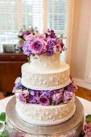 Spring Wedding Cake Idea Three Tier Wedding Cake With Purple Pink Floral Layers And E Purple Wedding Cakes Floral Wedding Cakes Wedding Cake Purple Flowers